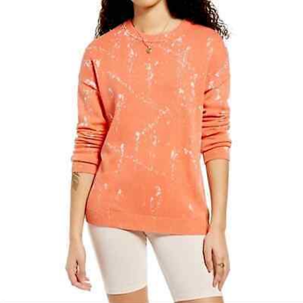 BP coral Camellia Splatter 100% Cotton sweater size Small